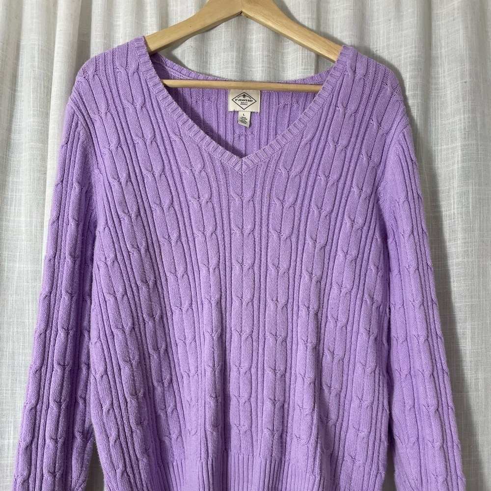 St. Johns Bay Cotton Lavender V-Neck Sweater Size L - Picture 2 of 6